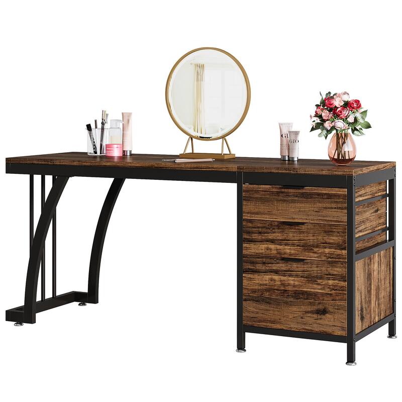 59" Large Vanity Desk with 3 Reversible Drawers, Chic Makeup Dressing Table Vanity Station for Women Girls Bedroom