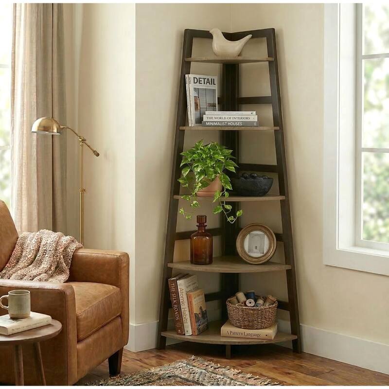 Simple Living Lana Black/ Natural 5-shelf Corner Bookcase - Brown
