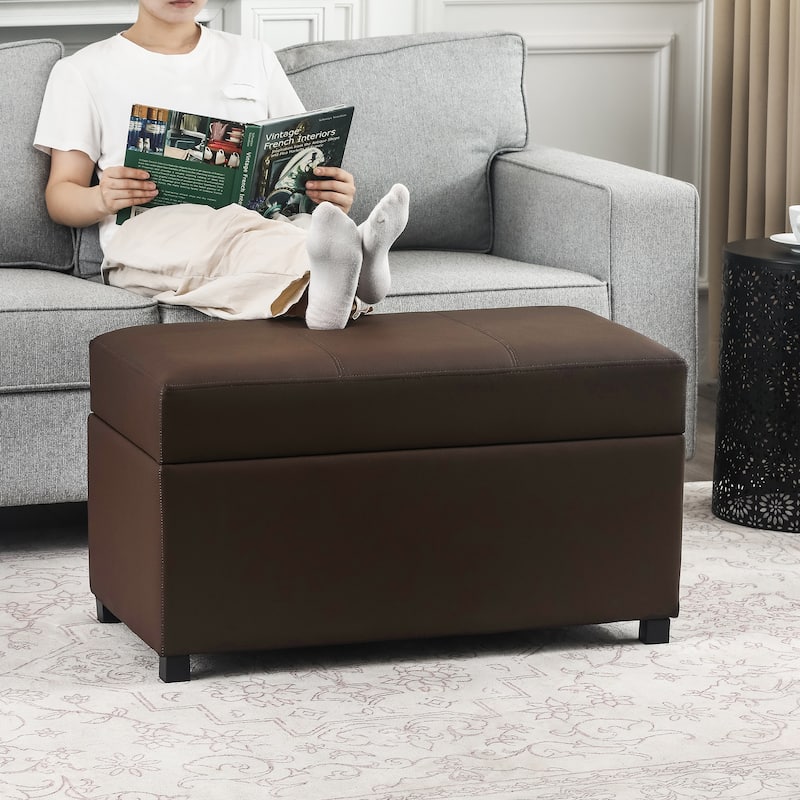 Adeco Faux Leather Storage Ottoman for Living Room