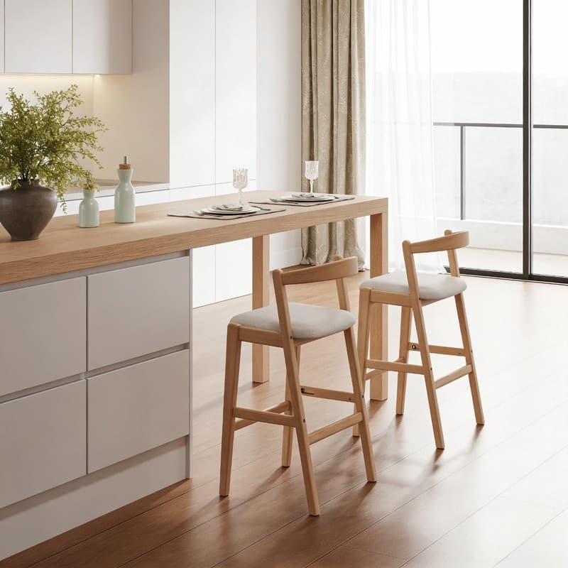 Set of 2 Indoor Rubberwood Barstools