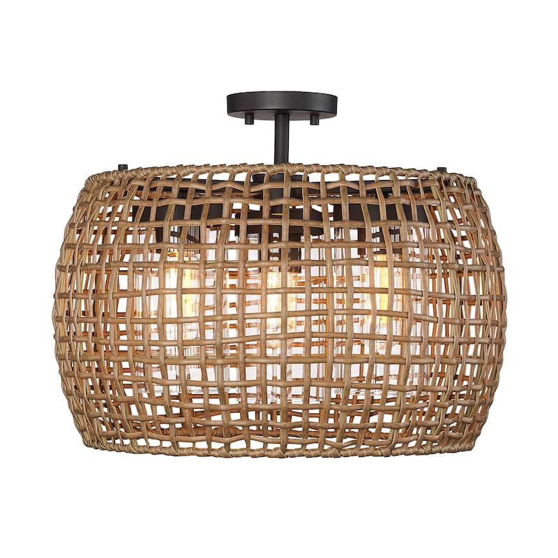 Piper 3-Light Outdoor Semi-flush - Natural Black with Maple All-Weather Wicker