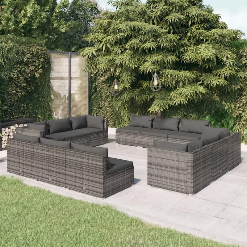 vidaXL Patio Lounge Set Outdoor Sectional Sofa Set Table Garden Poly Rattan - 27.6" x 27.6" x 23.8"