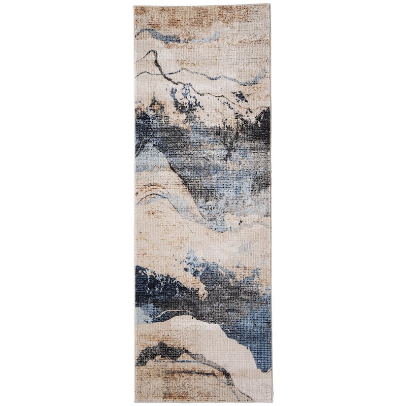 Grand Bazaar Maxin Machine Made Abstract Modern Area Rug - 2'6" x 7'3" - Tan/Blue/Gray