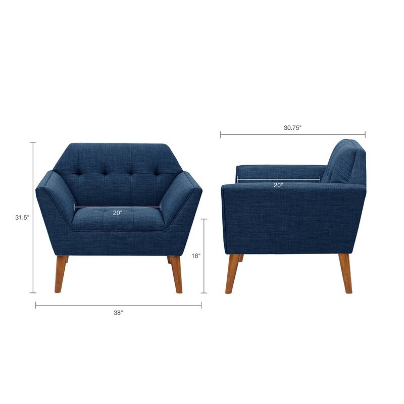 Roomfitters Mid Century Modern Lounge Chair with Button Tufting, Upholstered Accent Chair for Living Room - Blue