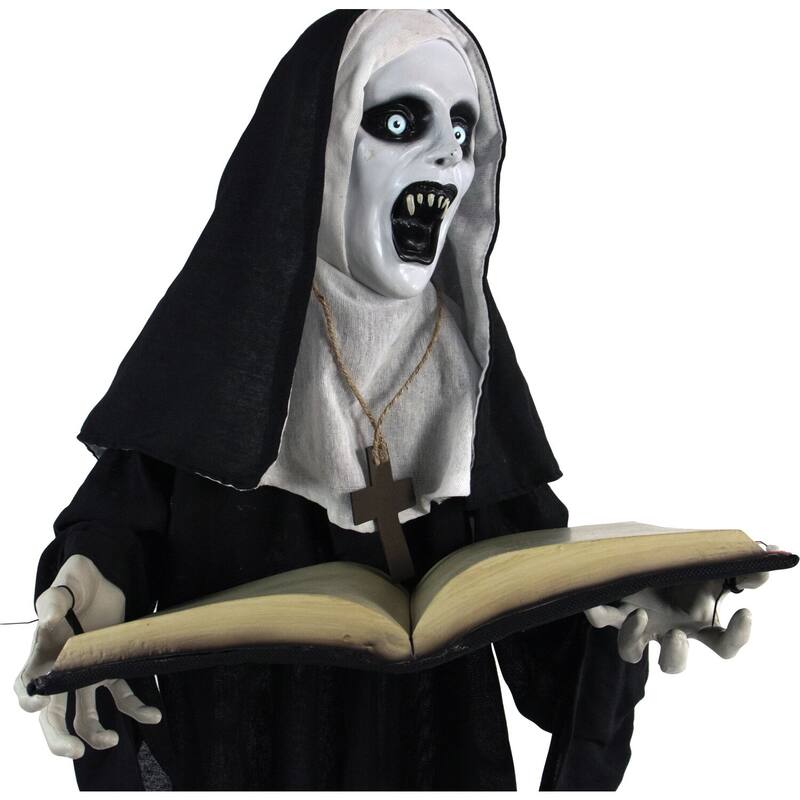 Haunted Hill Farm Life-Size Animatronic Witch, Indoor/Outdoor Halloween Decoration, Flashing Green Eyes, Talking, Battery