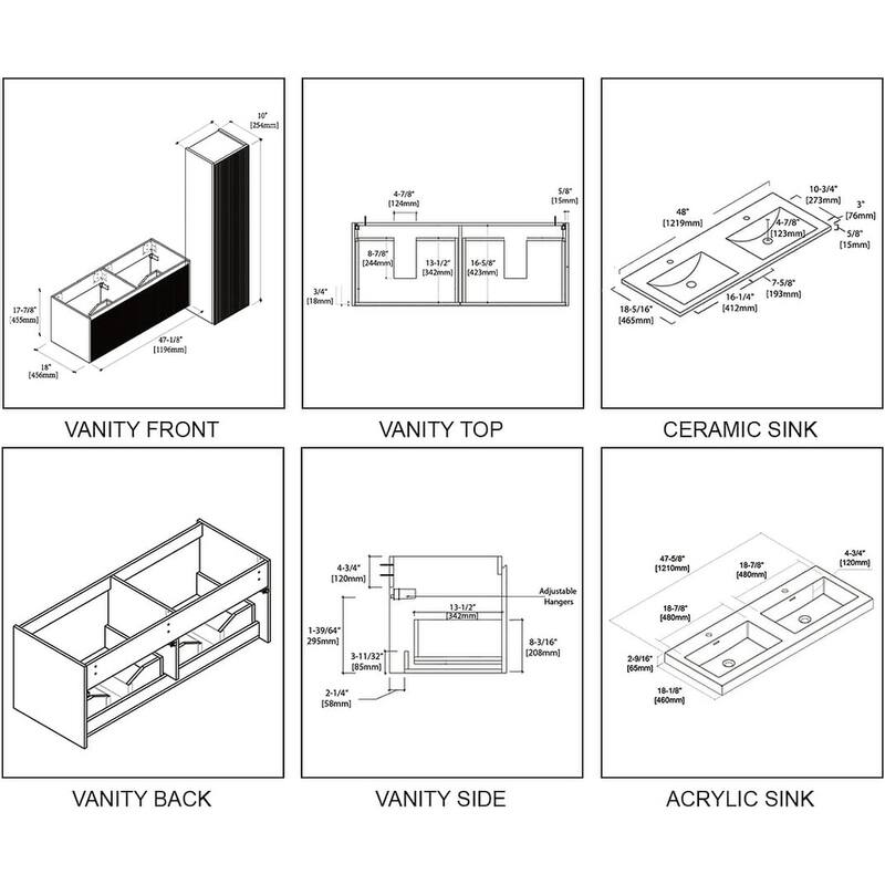 Blossom Positano 48" Floating Double Sink Vanity with Acrylic Top