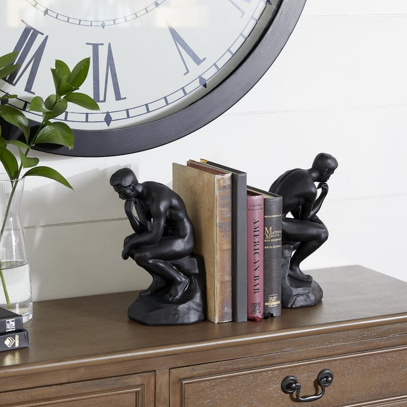 Polystone People The Thinker Decorative Bookends - Set of 2 Black - Roche River Decor