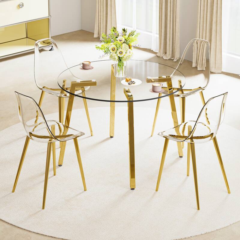 Modern simple style round transparent tempered glass table