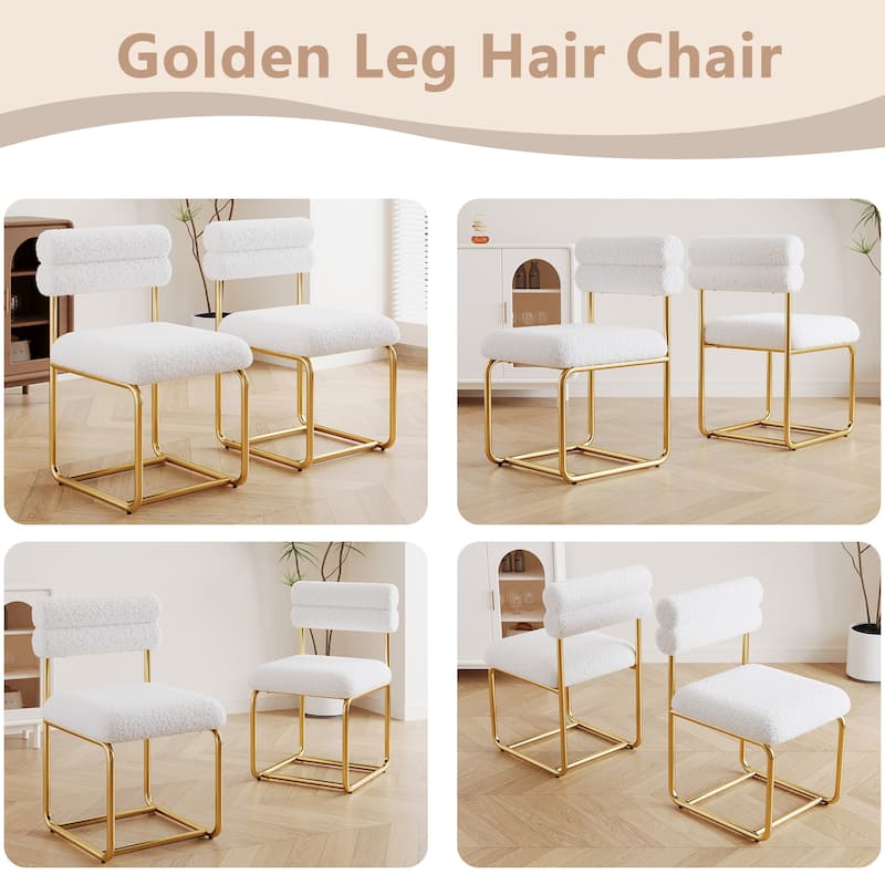 GDFStudio - Rosdale Minimalist Soft Plush Upholstered Dining Chair Set with Ergonomic Backrest and Golden Metal Legs, Set of 2