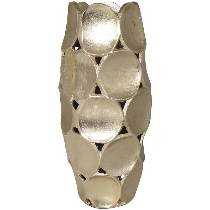 Aluminum Metal Geometric Open Framed Decorative Vase with Circular Plates - Set of 2 Gold or Silver - Roche River Decor