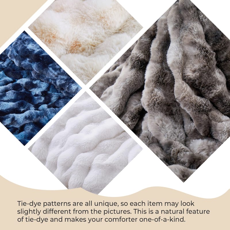 3 Pieces Fluffy Faux Rabbit Fur Comforter Set, Plush Fuzzy Bedding Set for Winter