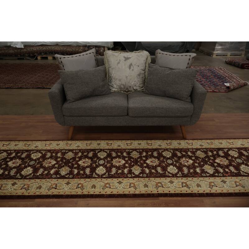 Hand Knotted Oriental 100% Wool Carpet Traditional Floral Brown Peshawar Runner Rug - 18' 0'' X 2' 10''