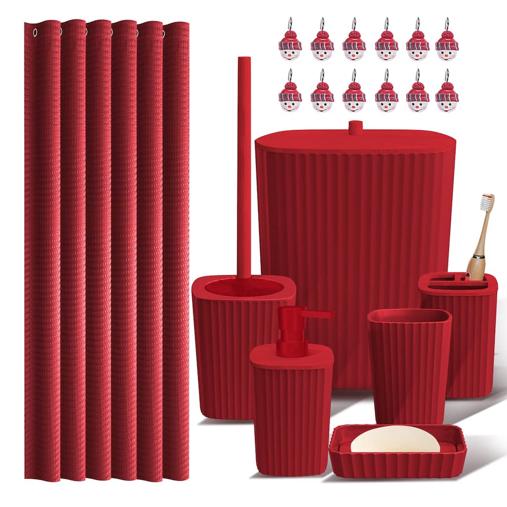 Empyrean Christmas Bathroom Set - Festive Shower Curtain, Holiday Accessories, Soap Dispenser, Trash Can & Toilet Brush