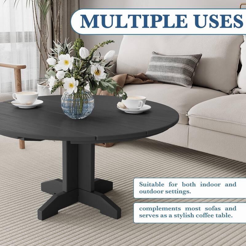 HDPE Patio Outdoor Round Coffee Table, X-shaped Leg