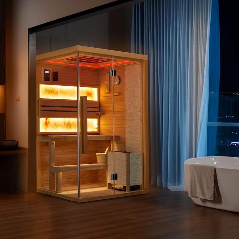 EROMMY Luxury Dual-Therapy Home Sauna Professional Steam or Far-Infrared Cabin with Bluetooth & Color Light Therapy - Steam