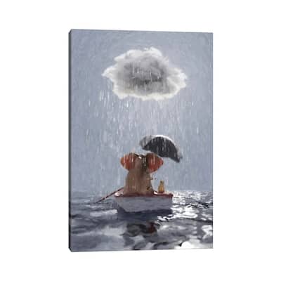 iCanvas "An Elephant And A Dog Float In A Boat In The Rain III" by Mike Kiev Canvas Print