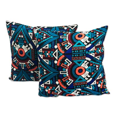 Novica Handmade Teal Heritage Cotton Cushion Covers (Pair)