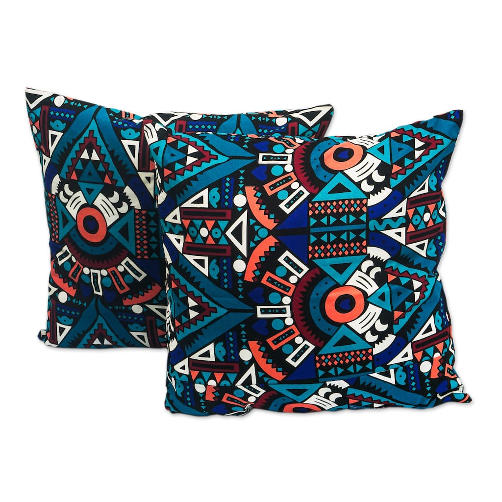 Novica Handmade Teal Heritage Cotton Cushion Covers (Pair)