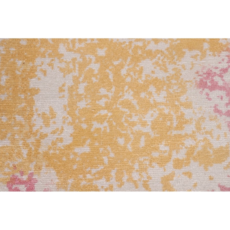 All-Over Pink Abstract Area Rug Hand-Knotted Wool Carpet - 8'0" X 9'11"