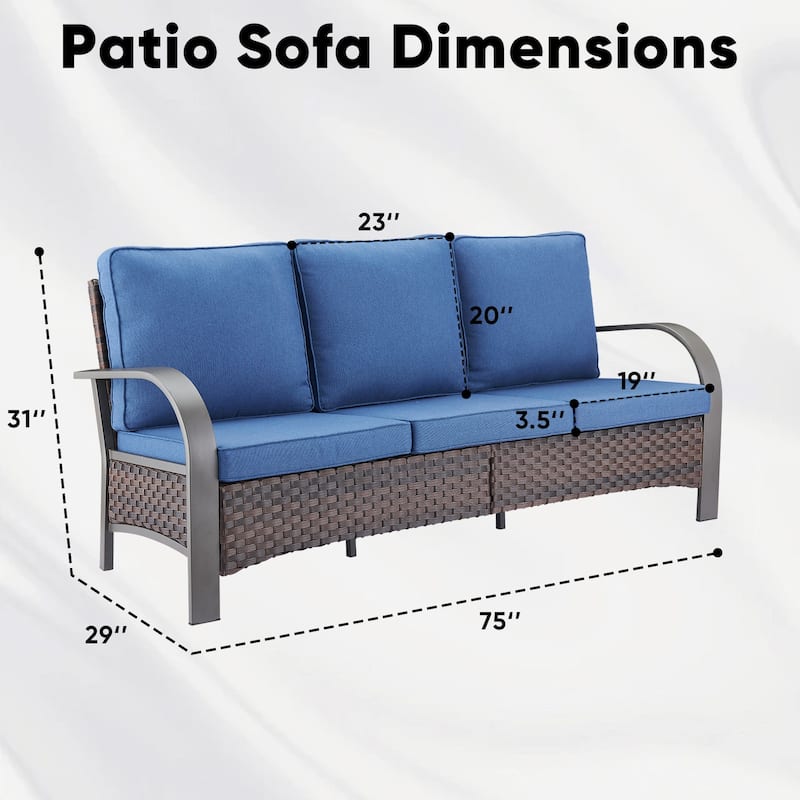 Outdoor 3 Seats Sofa with Ottoman, Club Chairs Furniture Set