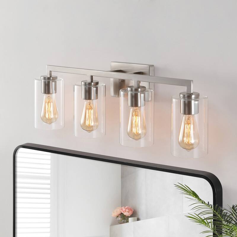 KAWOTI 28.75in 4-Light Bathroom Vanity Light with Clear Glass Shade - Brushed Nickel