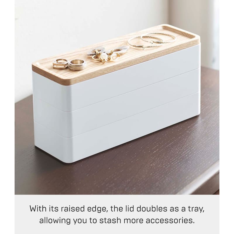 Yamazaki Home Stacking Accessories or Watches Case - Two Styles, Plastic and Wood, Accessories - L 3.1 x W 9.4 x H 4.5 inches