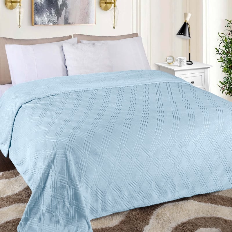 Superior Alaska Quilted Diamond Plush Fleece Blanket For Couch or Bed - Full/Queen - Light Blue