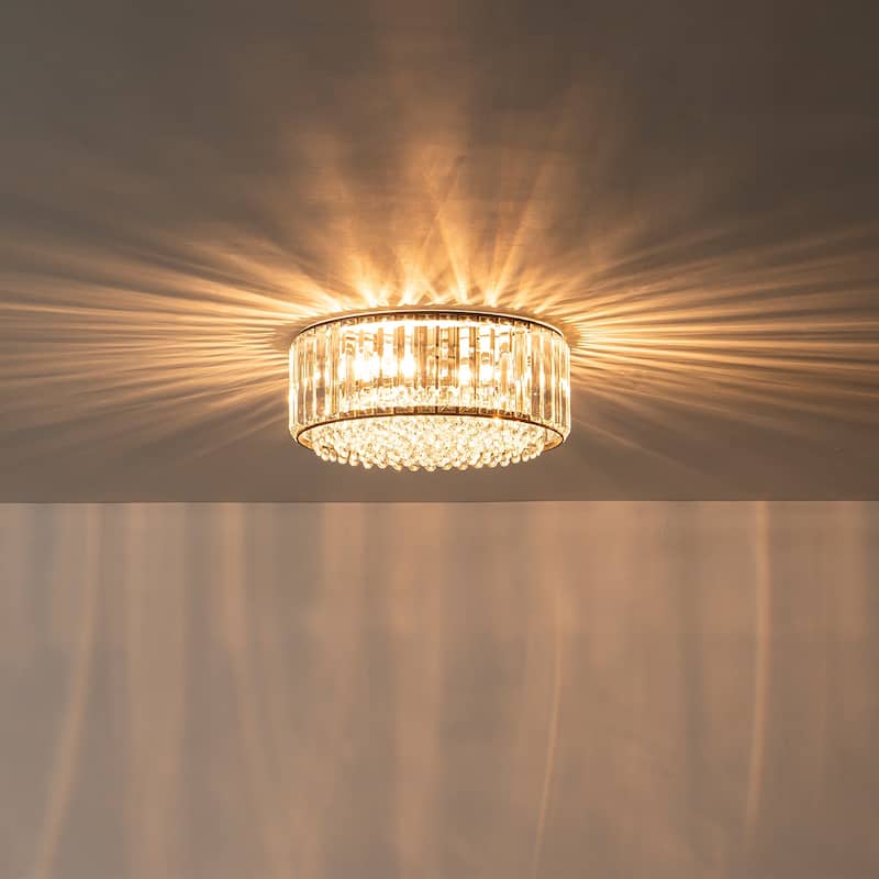 Modern 3-Light Crystal Hallway Flush Mount Ceiling Light Entryway Chandelier - W13.78" - Black