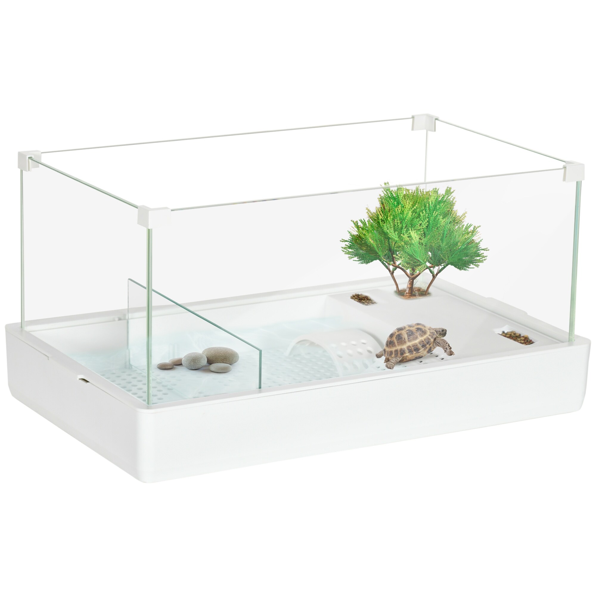 PawHut Glass Turtle Tank, Turtle Aquarium with Basking Platform and Filter Layer Design, Full View Visually Reptile Habitat
