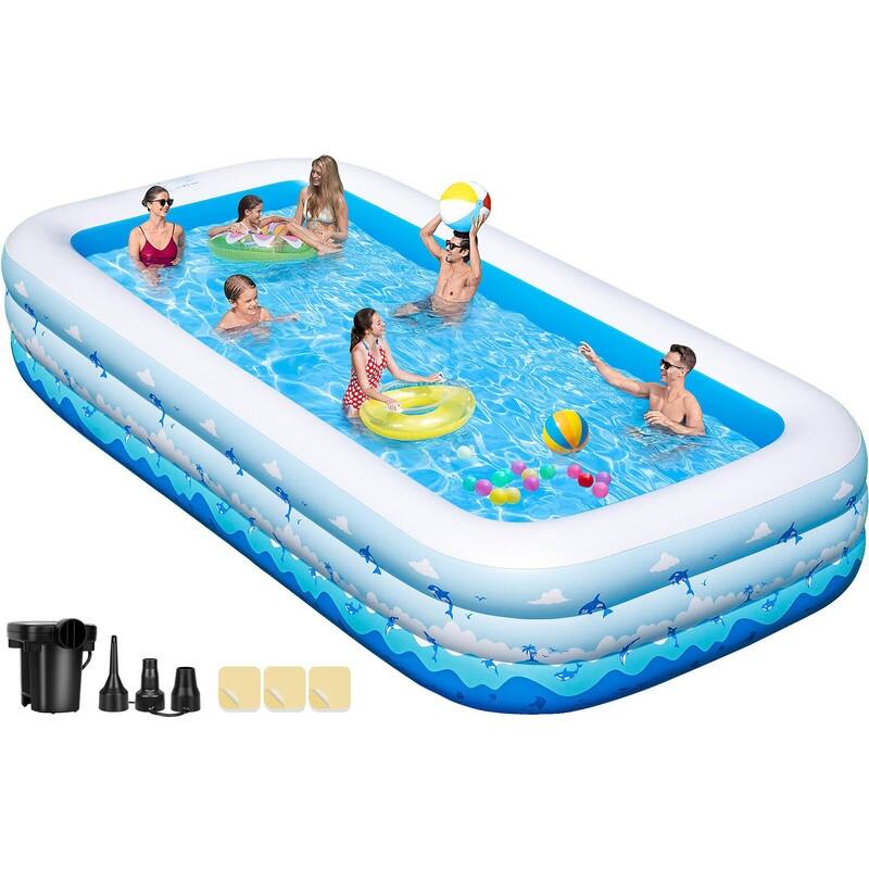 Large Inflatable Pool with Pump – 130" x 72" x 22" Family Blow Up Pool - Blue