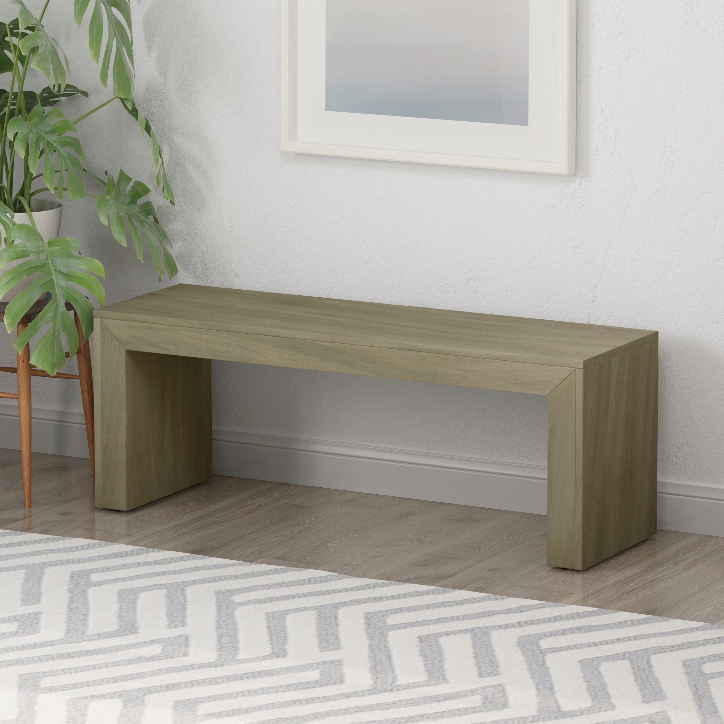 Acacia Wood Dining Bench Light Gray Oak Finish