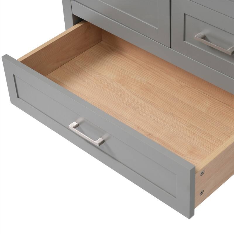 30" Bathroom Vanity with Ceramic Sink Top, Modern Bathroom Storage Cabinet with Soft Close Door, 3 Drawers and Removable Tray