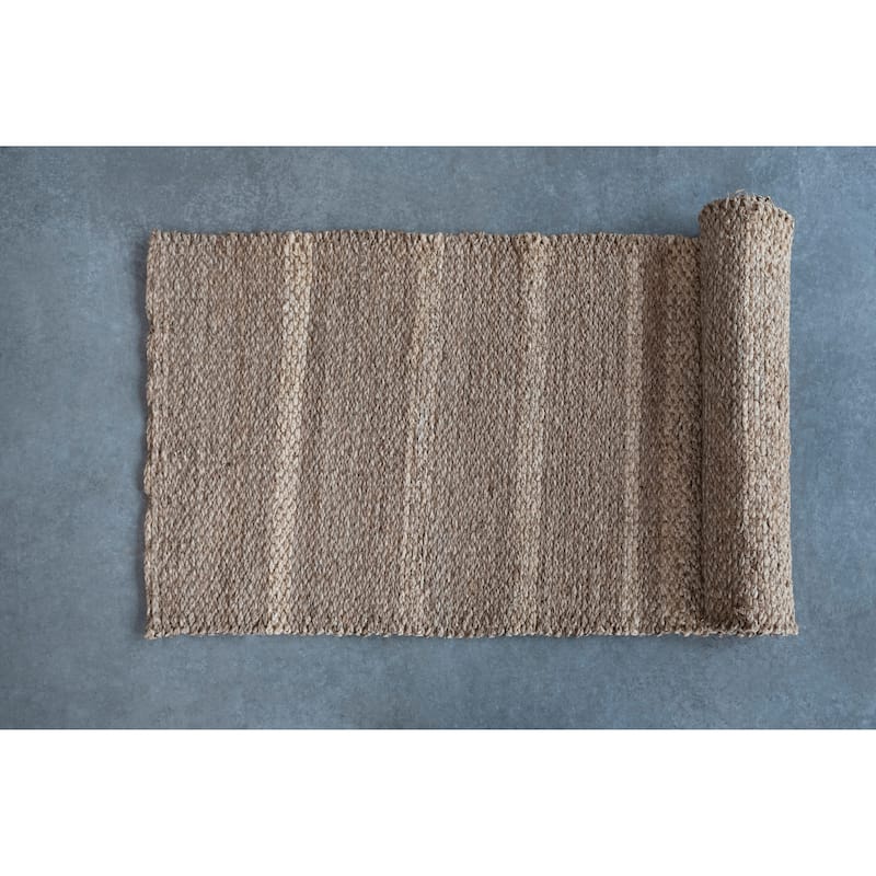 Hand-Woven Seagrass and Corn Husk Floor Runner with Stripes - 79" L x 28" W x 0" H