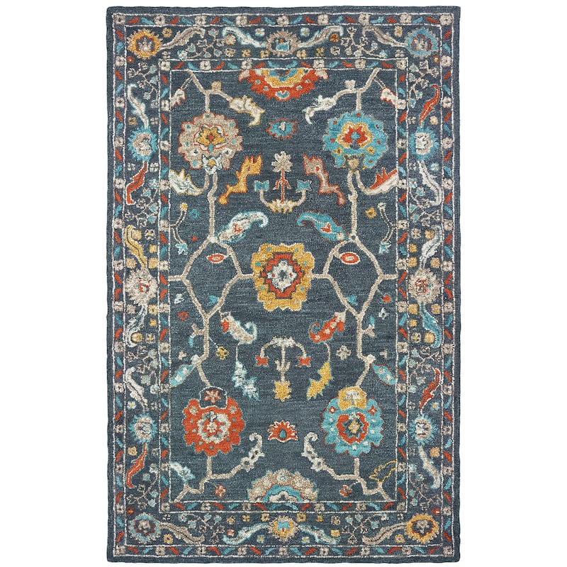 Talence Blue Gold Hand-Tufted Wool Oriental Floral Casual Traditional Area Rug
