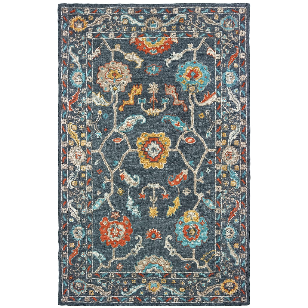 Talence Blue Gold Hand-Tufted Wool Oriental Floral Casual Traditional Area Rug