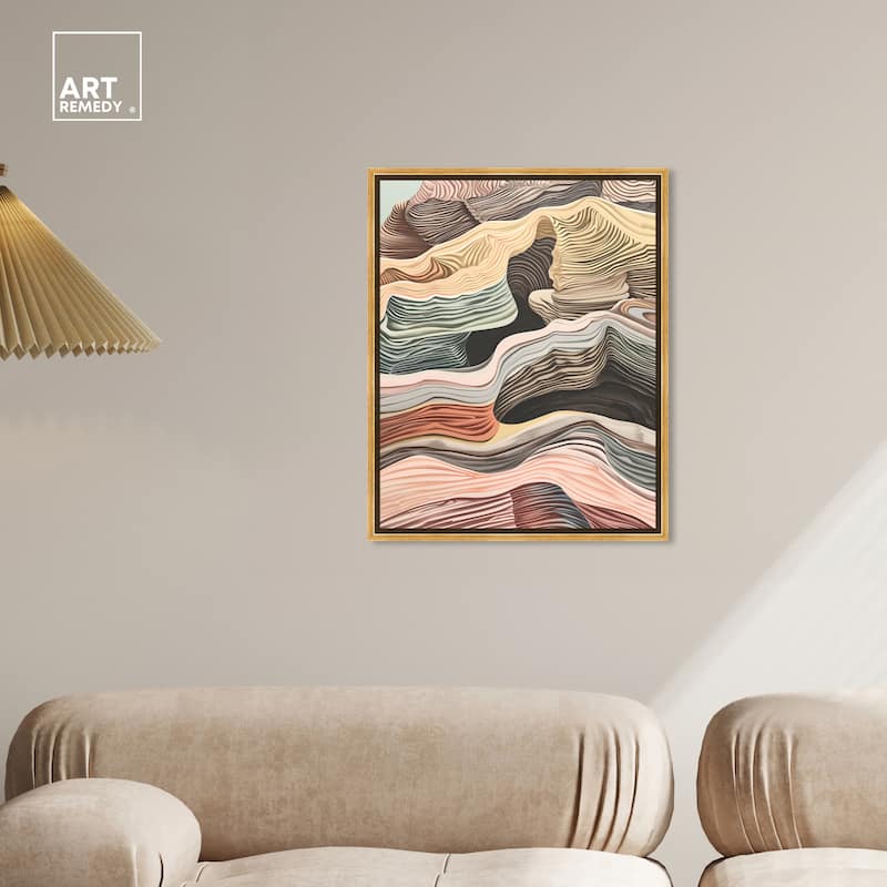 Art Remedy Coyote Tan Framed Boho Abstract 1 Piece Canvas Wall Art