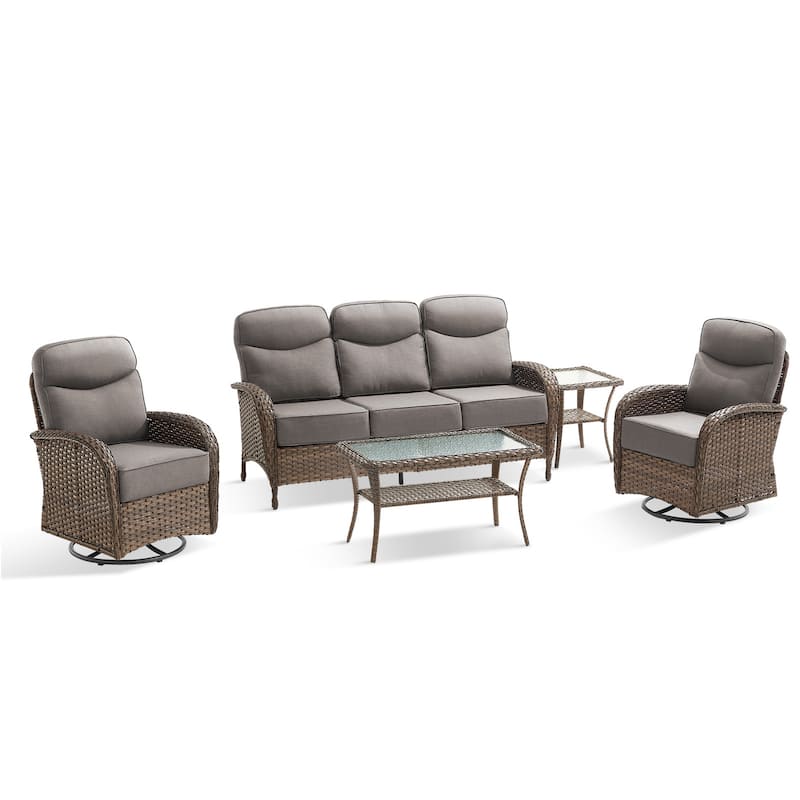 Pocassy Outdoor Sofa Swivel Chair and Ottman with Coffee Table