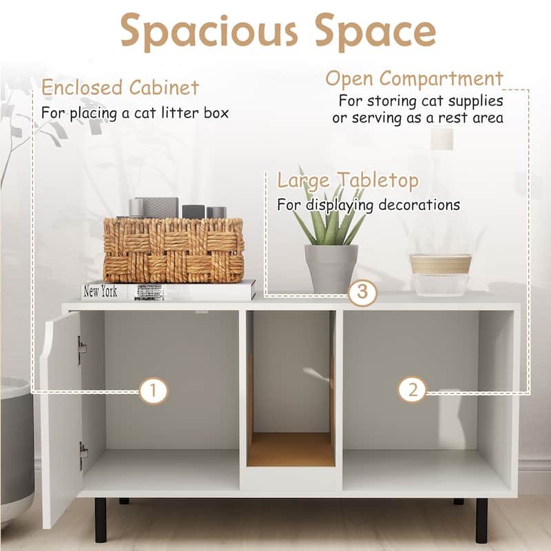 40 Inch Cat Litter Box Cabinet for 2 Cats, Hidden Washroom Enclosure - 40" x 21" x 22"