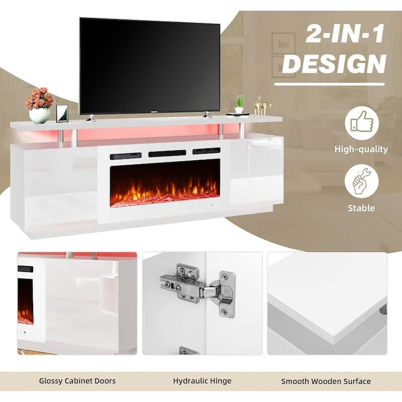 36'' Electric Fireplace TV Stand, Entertainment Center & TV Console for TVs up to 80'', Modern Fireplace Heater for Living Room
