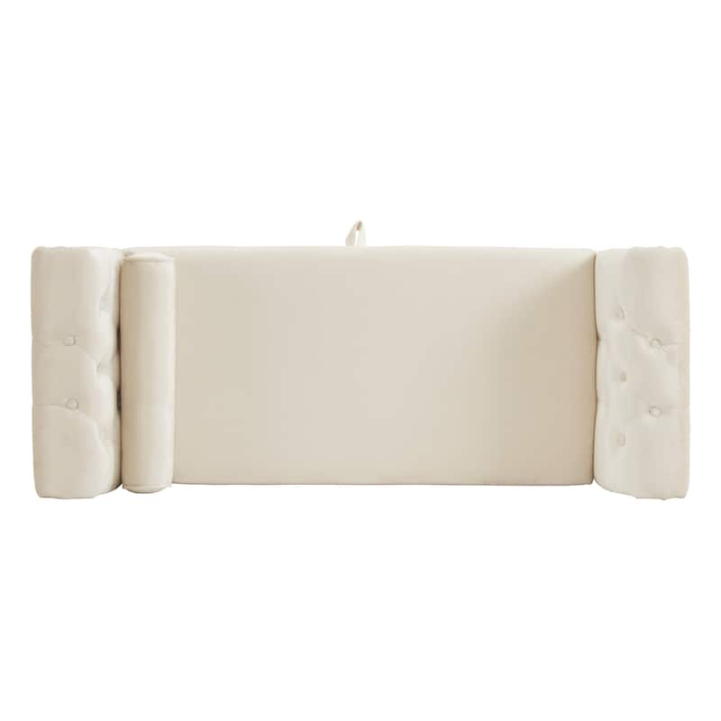 51.25" Velvet Storage Ottoman Bench with Rolled Arms and Wood Legs