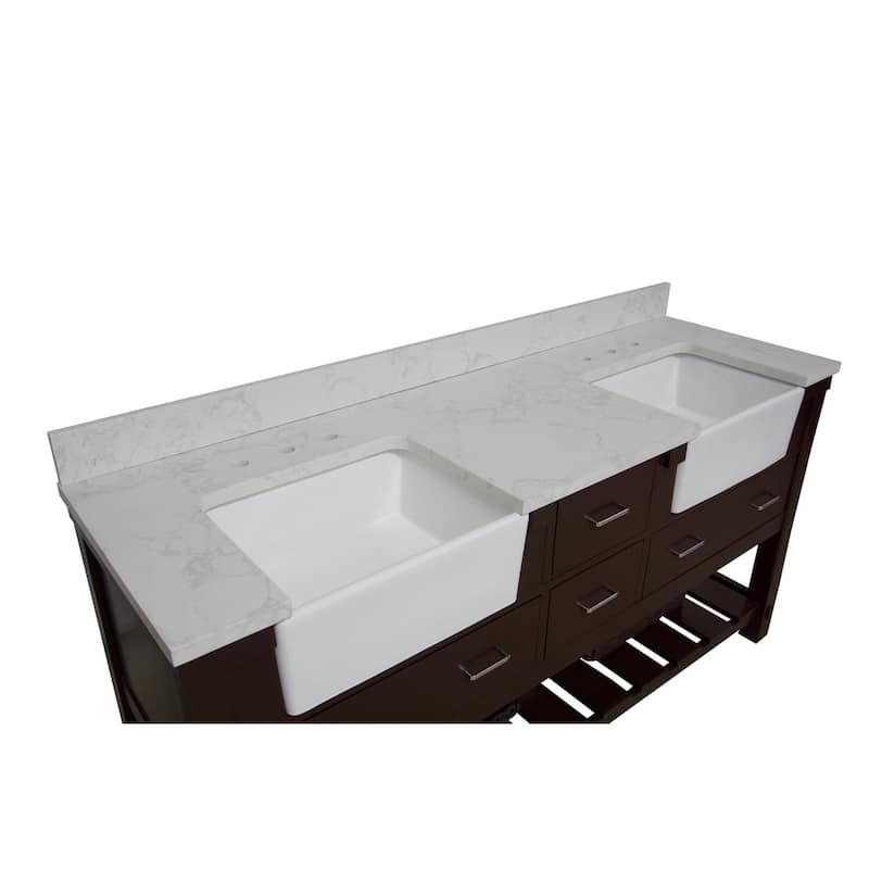 KitchenBathCollection Charlotte 72" Farmhouse Bathroom Vanity with Engineered Carrara Top
