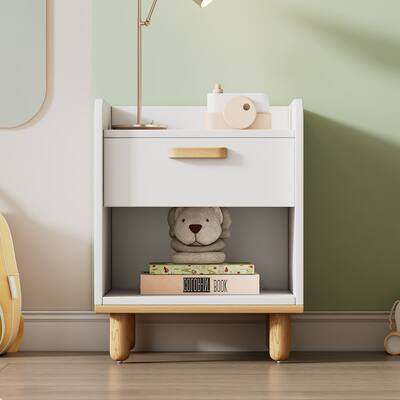 White Modern Nightstand, End Side Table with Open Storage Shelf