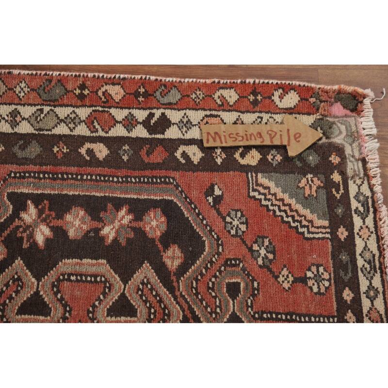 Geometric Orange Hamedan Vintage Runner Rug Handmade Wool Carpet - 3'6" x 10'1"