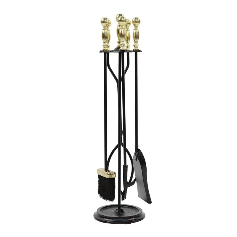 Achla Designs Sutton Set of 4 Fireplace Tools, 30 Inch Tall - Black and Polished Brass