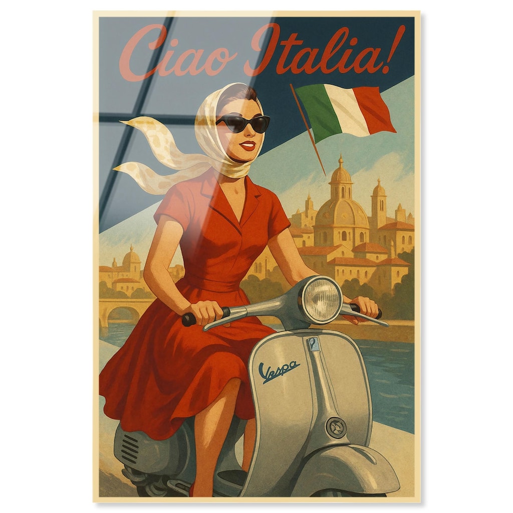 Scooter Italian Travel Acrylic by Art Remedy, Ready to Hang