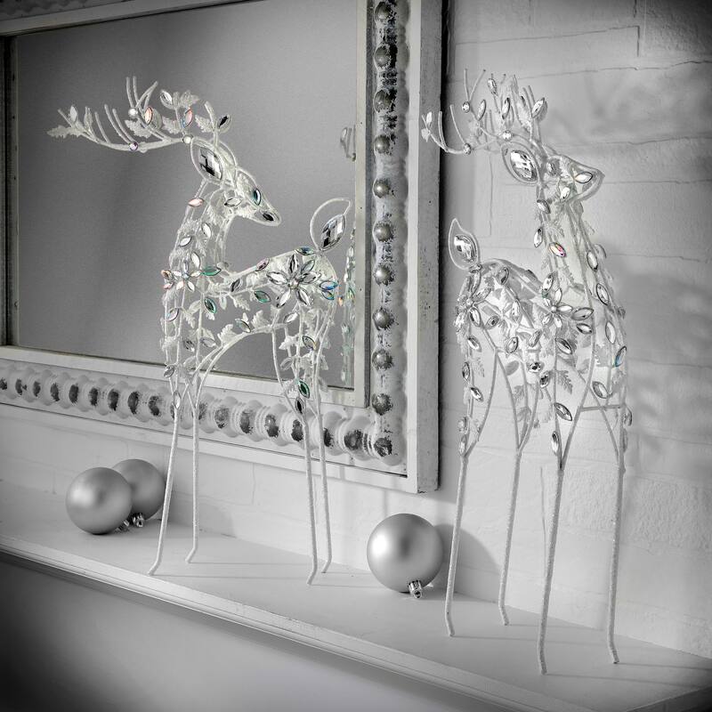 19.5" Wire Jewel Deer Set of 2 - White