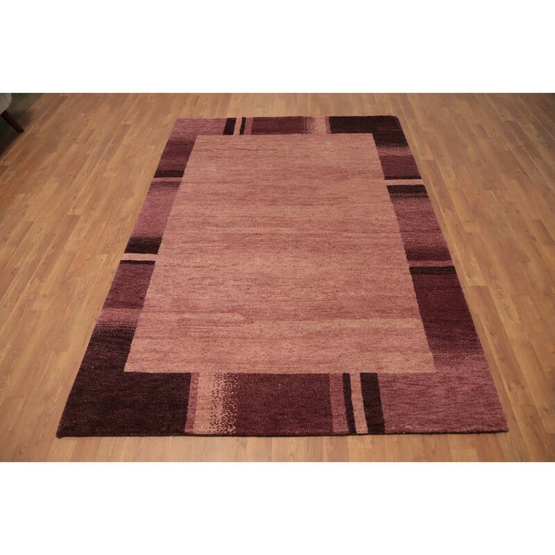Hand Knotted Oriental 100% Wool Carpet Modern Geometric Pink Gabbeh Area Rug - 7' 2'' X 5' 1''