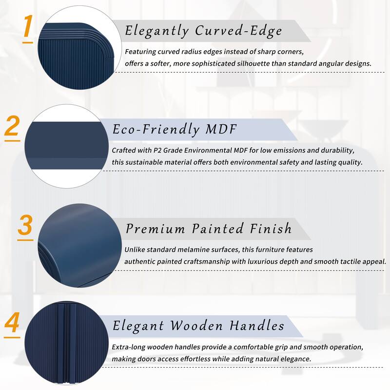 62.2"Wave-Pattern Console Table with 4 Doors and Adjustable Shelf,Curved Design Sofa Table Behind Couch