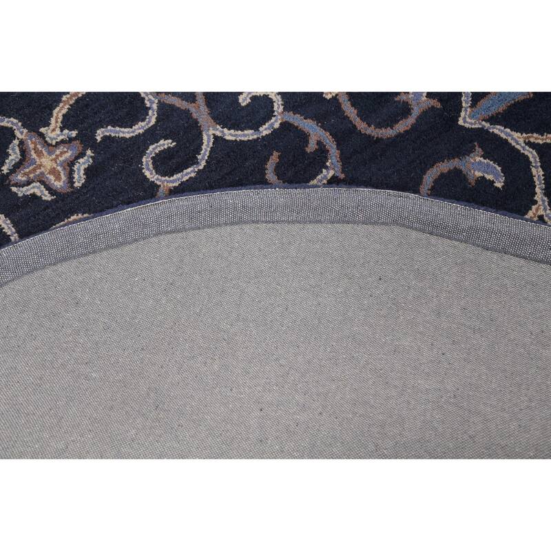 Floral Traditional Oriental Office Area Rug Hand-tufted Wool Carpet - 6'0" x 6'0" Round