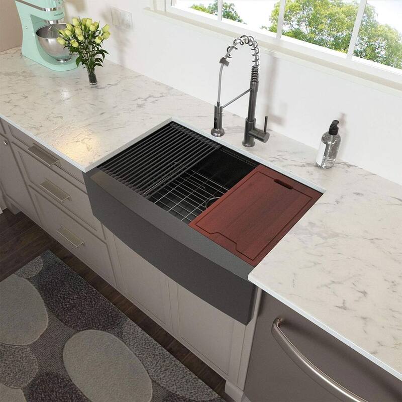 36 in. Matte Black Stainless Steel Kitchen Sink Single Bowl，5-piece - Matte Black